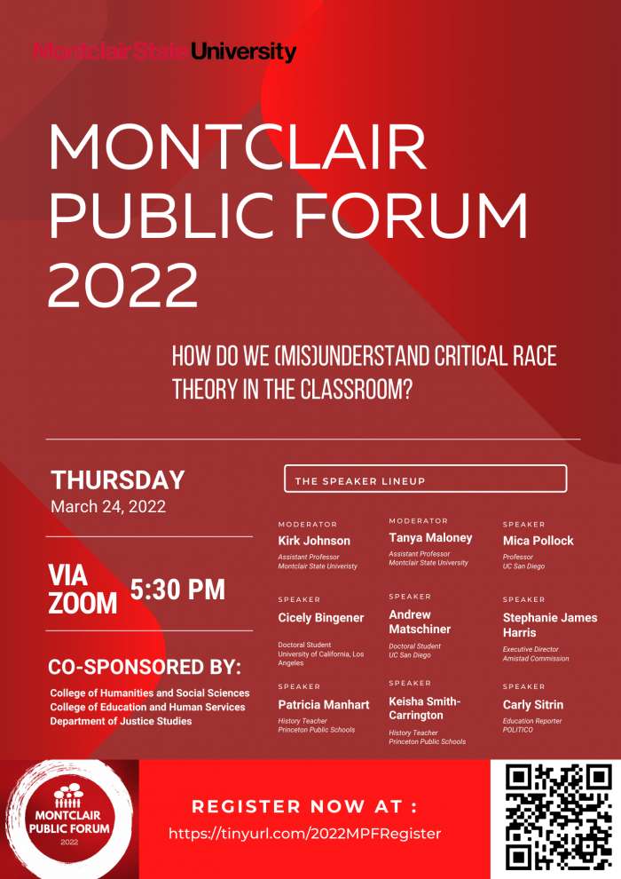 Montclair Public Forum: How Do We (Mis)Understand Critical Race Theory In  The Classroom? - University Calendar - Montclair State University
