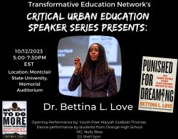 Flyer for Bettina Love speaking at 10/12 Critical Urban Education Speaker Series