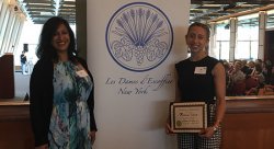Assistant Professor Mousumi Bose (left) represented MSU and stands with scholarship recipient Rebecca Yellin (right)."