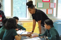 Tamara Leveridge Newark's 2019 Teacher of the Year, in her 6th grade classroom