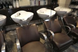 Plexiglas shields between shampoo stations at Elan Hair Studio in Sea Girt. Patti Sapone | NJ Advance Media