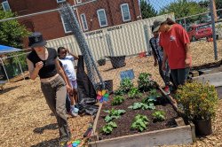 Students gardening at Oakwood Community School in Orange, New Jersey