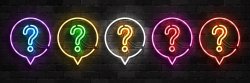 Set of realistic isolated neon sign of Question logo for template decoration and covering on the wall background.