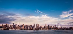 NYC skyline with blue sky