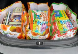 photo of a car's trunk filled with children's books ready for distribution