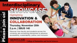 a graphic element flyer for Interdisciplinary showcase. All text included in body copy