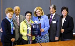 2010, Coccia Inserra Award for Teaching of Italian, winner Rina Miraglia, Hohokus Public School in green shirt with Elisa Coccia in blue jacket.