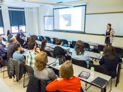 A multimedia presentation at the Student Research Symposium.