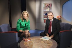 Deborah Norville and Professor Marc Rosenweig on the set of "Carpe Diem."