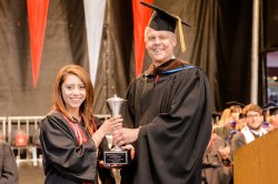 Dean's Scholar Award and Arts Education award winner Rebecca Zuniga and the College of the Arts Dean Daniel Gurskis.