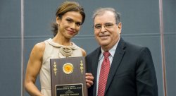 2013 Allen B. DuMont Broadcaster of the Year Award winner Kristine Johnson with Professor Marc Rosenweig.