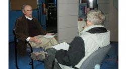 Larry Londino, chair of the Department of Broadcasting (left) being interviewed by Fred Rothenberg, a producer for NBC's "Dateline." 