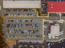 Aerial of parking lot on campus