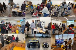 collage of attendees interacting with various robots and systems during the robotics showcase