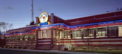 image of the Red Hawk DIner at night