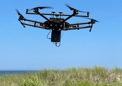 flying drone at the beach