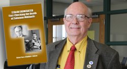 Picture of Professor Grover Furr with the cover of his new book overlayed on the left of the graphic