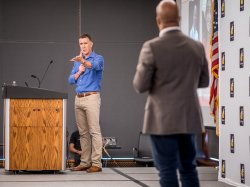 Anthony "Sully" Sullivan, pitchman for OxiClean, asks a question during the contest.