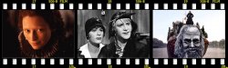 Collage film strip-style image including video stills from the films: Orlando, Some Like it Hot, and Sweet Movie from 1974.