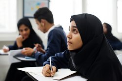 Female student in class wearing hijab