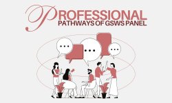 Title professional pathways of GSWS Panel with cartoon graphic of people talking with speech bubbles