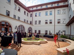 Wide view of courtyard in University Hall