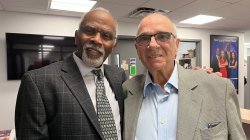 Two men posed for photo