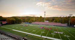 Wide aerial photo of Sprague Field at sunset