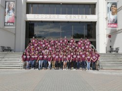 The Greeks of Montclair State posing for a picture on the steps of the Student Center.