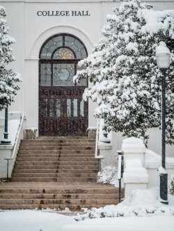 college hall in winter