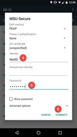 Secure connection configuration on a phone step 4