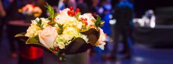 Close up image of a bouquet centerpiece at an event.