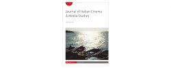 Image of the cover of the Journal of Italian Cinema and Media Studies and an image of boats on water.