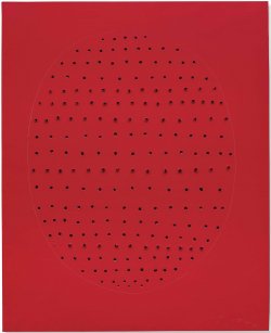 red board with grid of holes
