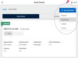 Go to your study details page. Click the blue "+ New Submission" button and select "Modification."