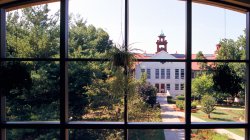 Susan A. Cole hall seen through library window