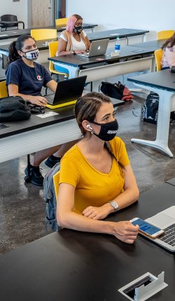 masked female students in class