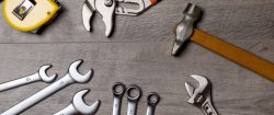 overhead photo of arranged tools