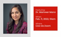 On the left, there is a portrait of Dr. Manveer Mann. On the right, there are details for the event, found below.