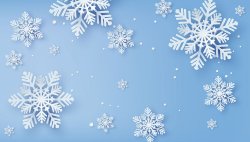 Decorative image depicting snowflakes on a sky blue background.