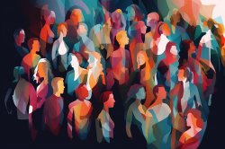 Illustration featuring an abstract group of crowded colorful people