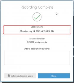 Recording Complete window with file name