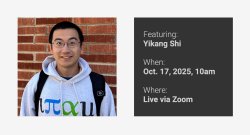 On the left, a portrait of Yikang Shi. On the right, a list of event details that can be located on this page.