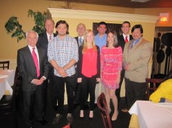 Pictured (left to right) front row: Col. Jack Jacobs, MSNBC Military Analyst, Congressional Medal of Honor recipient; Laken Whitecliff (student); Marisa Minogue (student); Bryana Arlington (student); Mark Di Ionno, "The Star Ledger" columnist; (back row) Daniel Gurskis, College of the Arts dean; Joseph Canderozzi, president, Cento Amici Organization; Michael Panepinto (student); and Thomas Santoro (student).