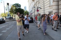 School of Communication students Robert Dickerson and Kenneth Spooner film members of the Vocal Accord during their 2012 European Tour for the documentary, "American Voices: Montclair State University Vocal Accord's European Tour 2012."