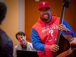 Acclaimed bassist and bandleader Christian McBride, Philadelphia-born and raised, shows support for his hometown team during his residency at the John J. Cali School of Music.