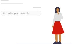 clip art of woman standing next to search box