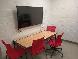 Viewing room with desk and monitor