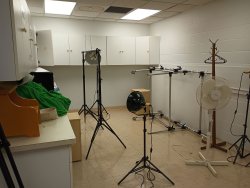 Photography studio with cabinets and lights