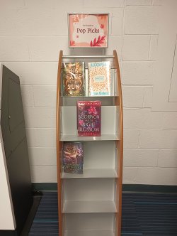 books on a shelf labeled pop picks